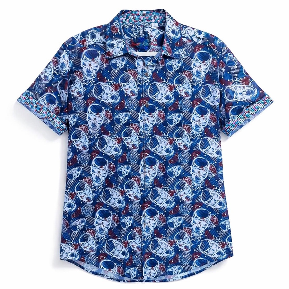 Robert Graham Fayetteville All Over Skull Heads Print Sport Shirt Size L